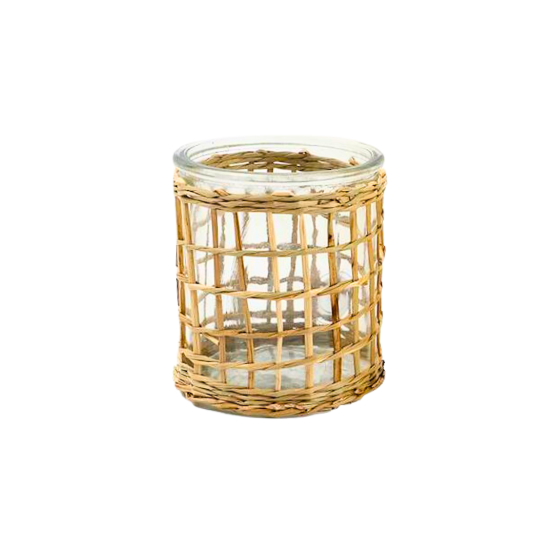 Vaso de Vidro Decorativo com Trama Natural para Vela