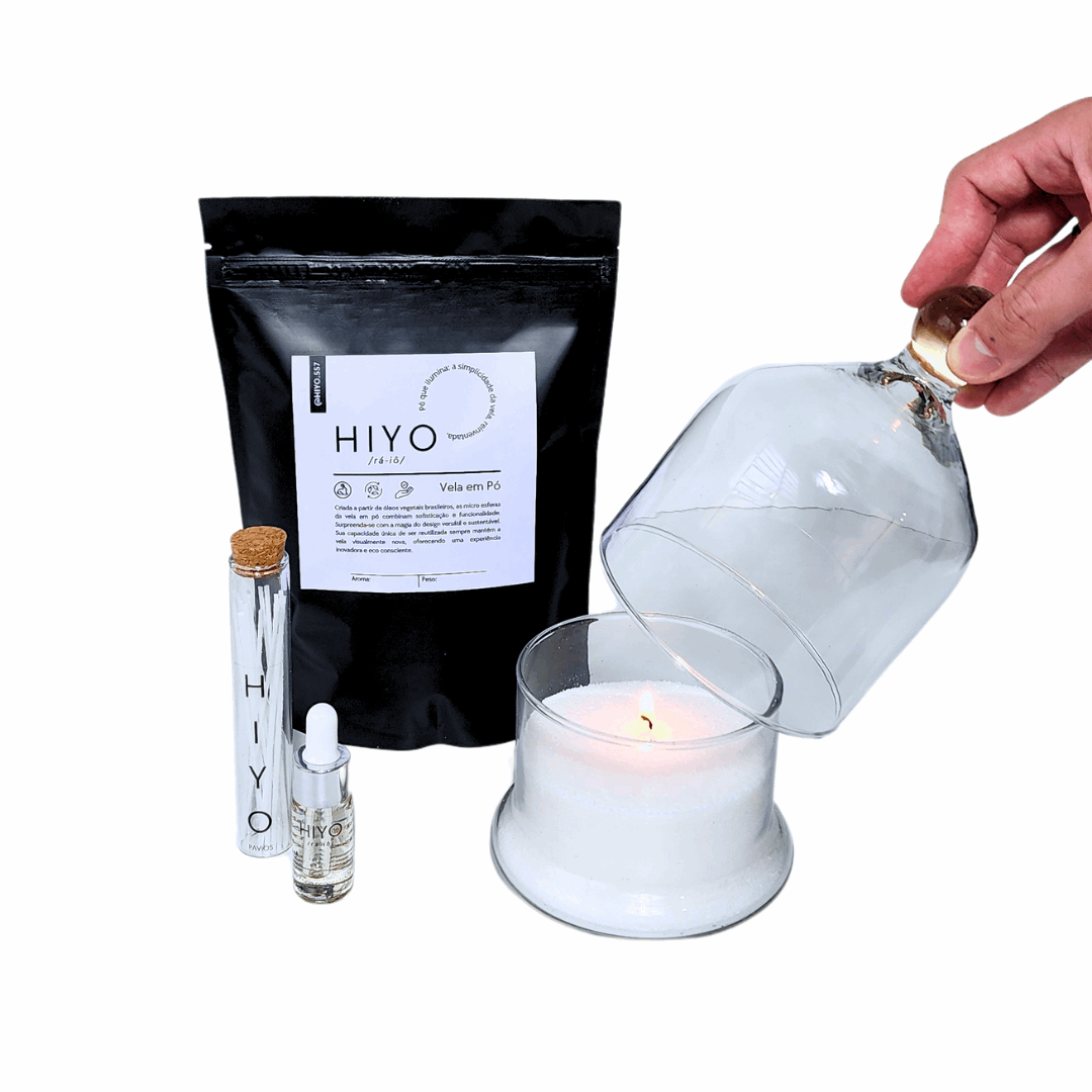 Kit Vela em Pó + Recipiente + Cúpula + Essência Concentrada + Pavios
