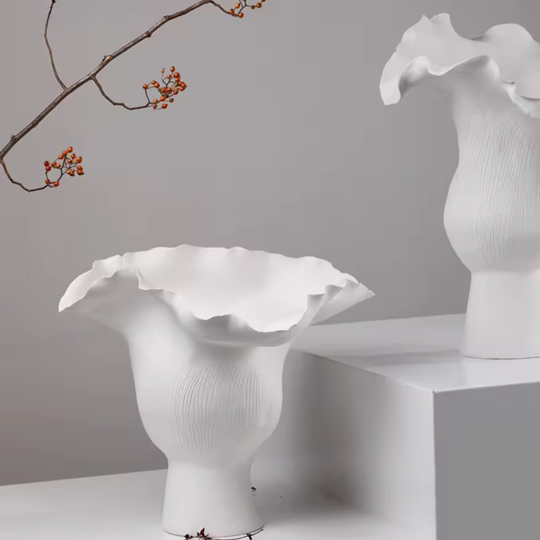 Vaso Centro de Mesa Mercan em Cerâmica Branco