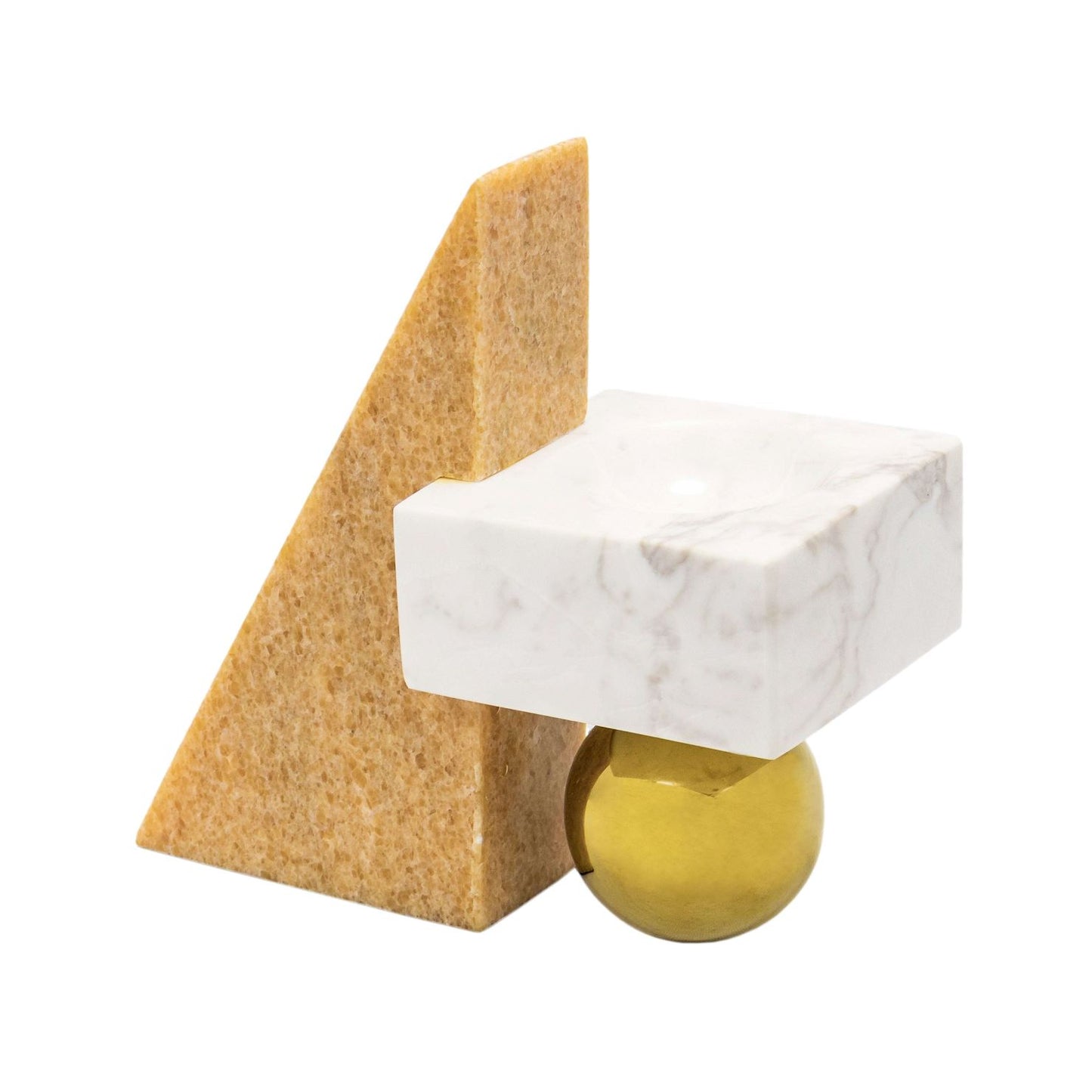 Escultura Kant Castiçal em Mármore e Metal Dourado