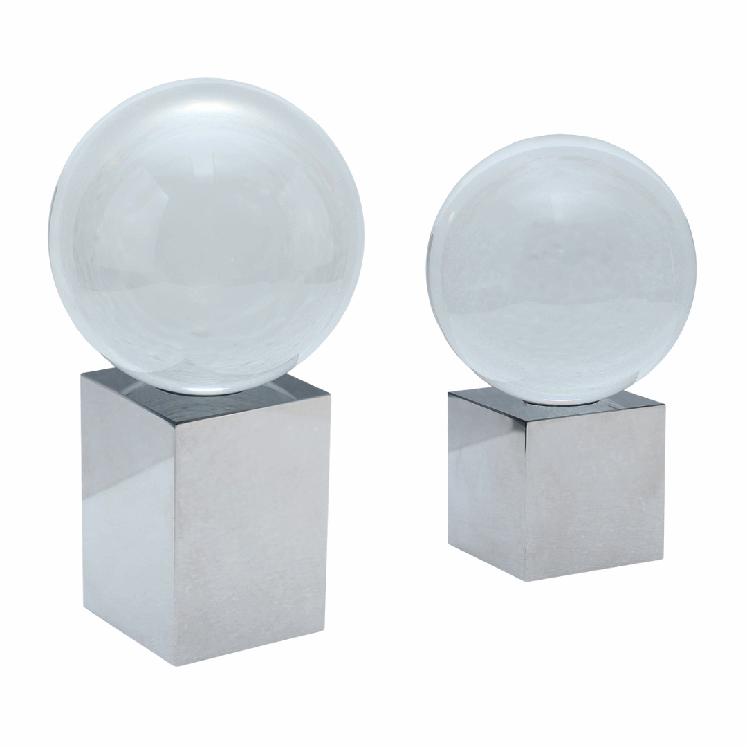 Escultura Esfera de Cristal Prata P