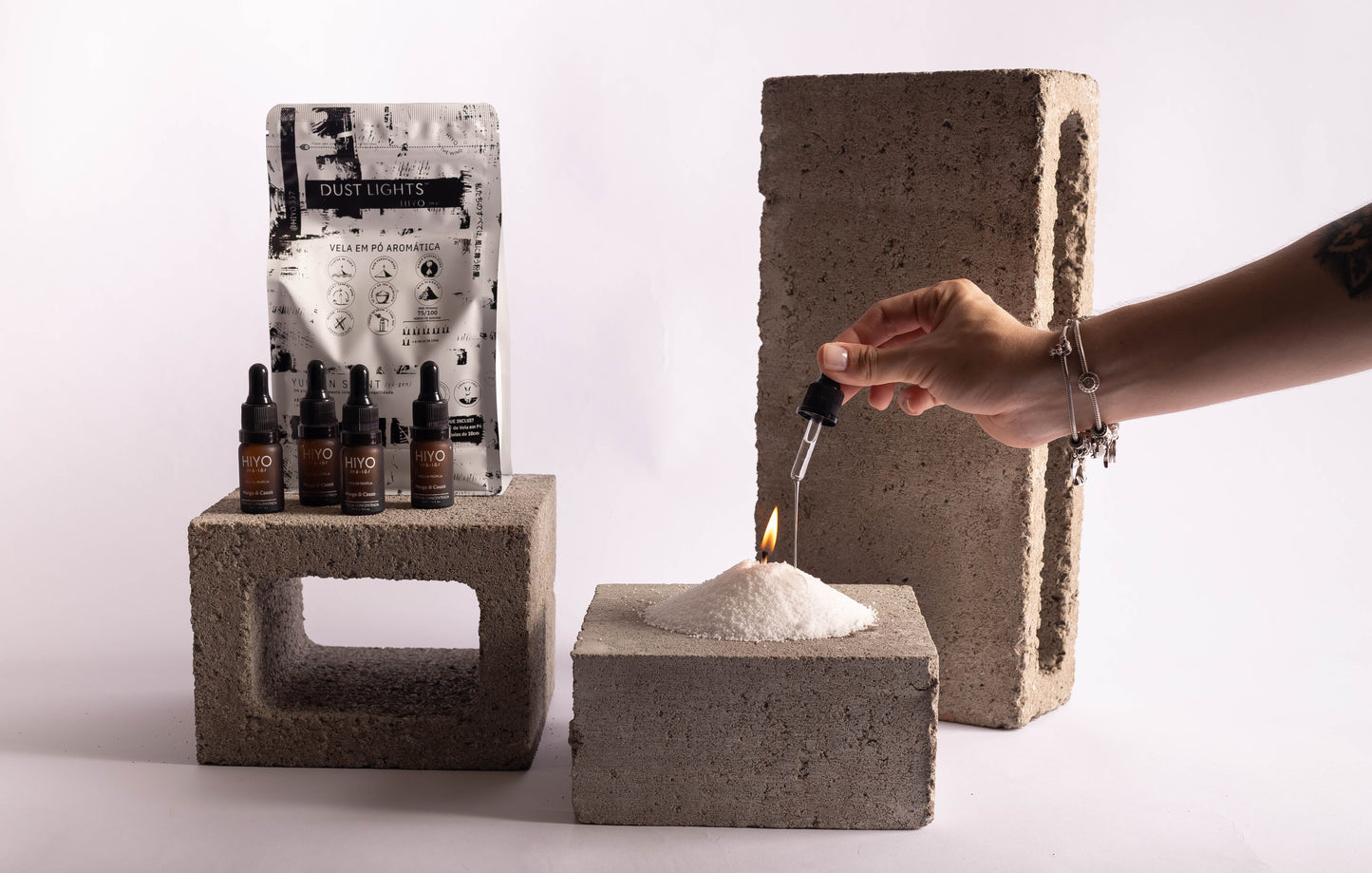 Kit Vela em Pó Aromática + Conjunto de Vasos de vidro Nórdico