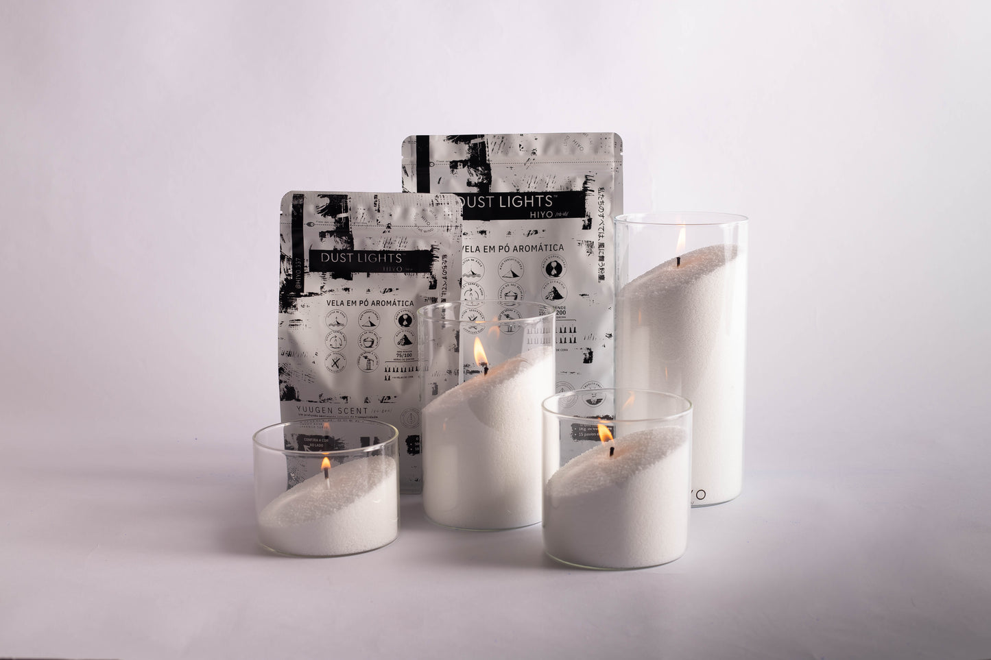 Kit Vela em Pó Aromática Hiyo + Essência + Recipiente + Pavios