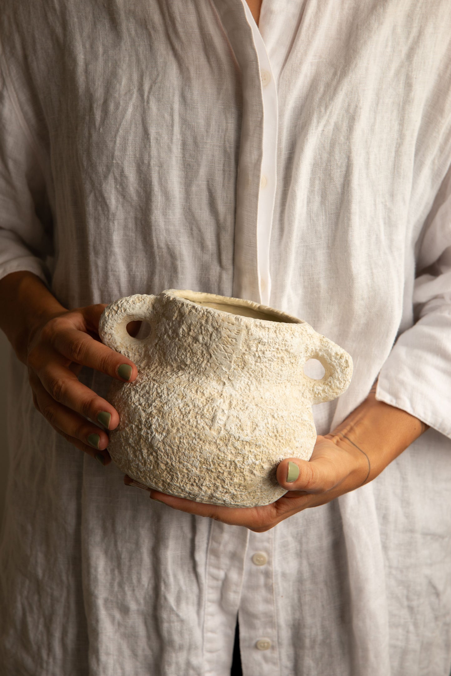 Vaso com Alças P Orgânico Textura de Pedra - Coleção Chert