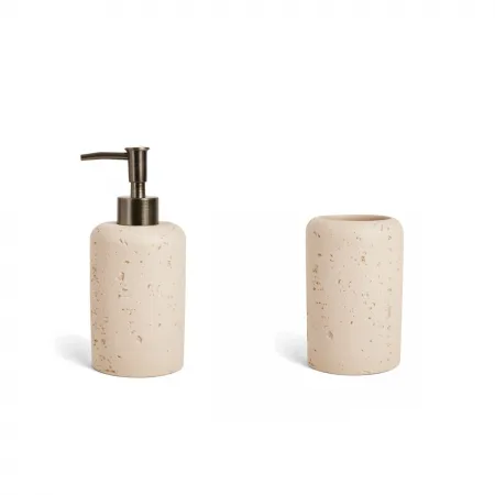 Conjunto Saboneteira e Porta Escovas para Banheiro Bege