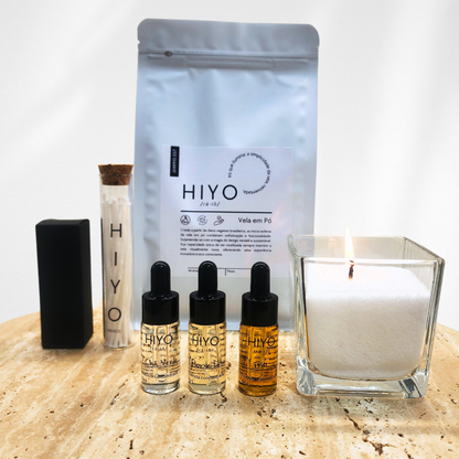 Kit Vela em Pó Aromática (M) + 3 Essências + Recipiente + Pavios