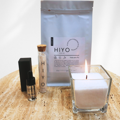 Kit Vela em Pó Aromática Hiyo + Essência + Recipiente + Pavios