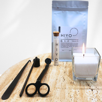 Kit Vela em Pó Aromática Hiyo + Acessórios + Recipiente + Pavios