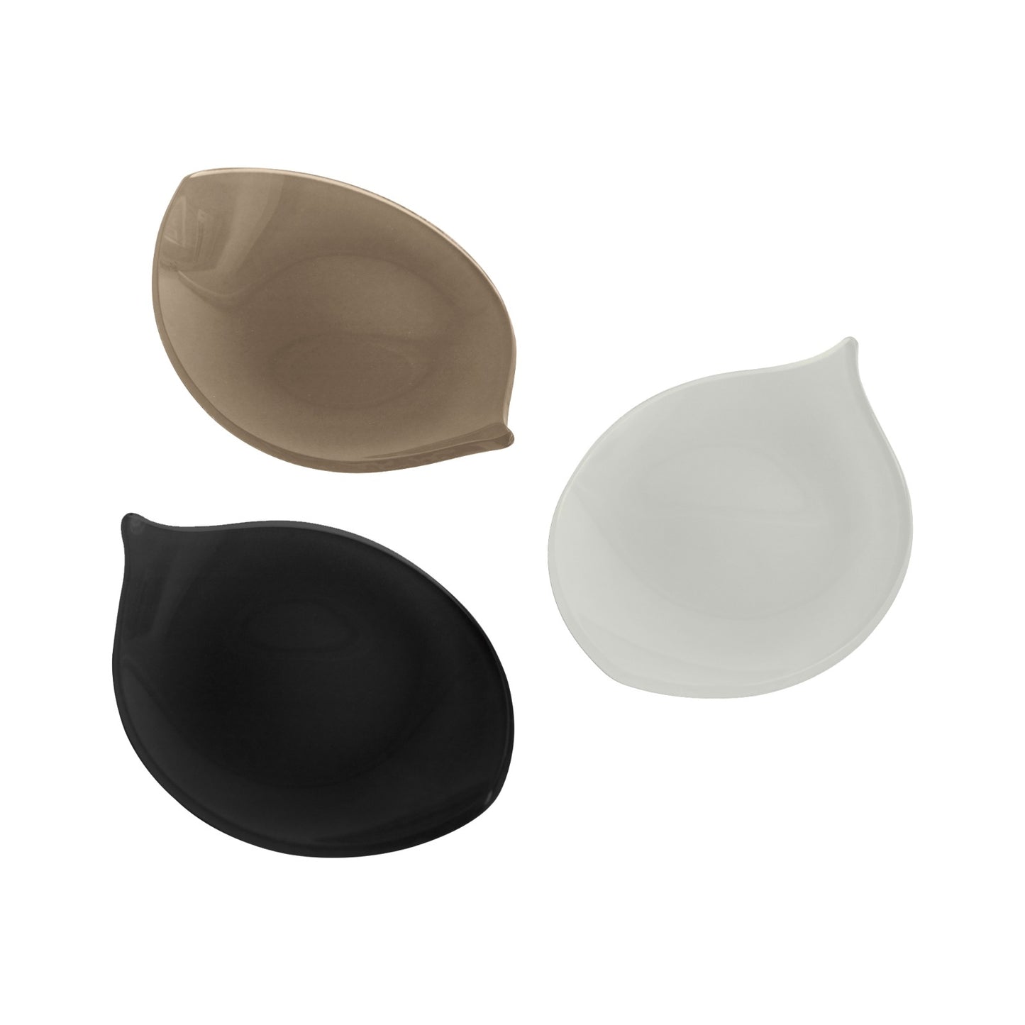 Conjunto de 3 Porta-aperitivos em vidro folhas Fendi da Hiyo em off-white e preto, peças artesanais para mesa posta