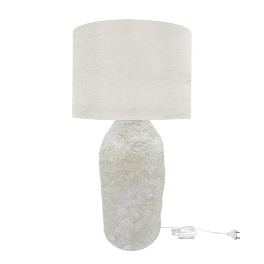 Luminária decorativa Medi G da Hiyo em cerâmica amêndoa, peça artesanal para luz ambiente acolhedora