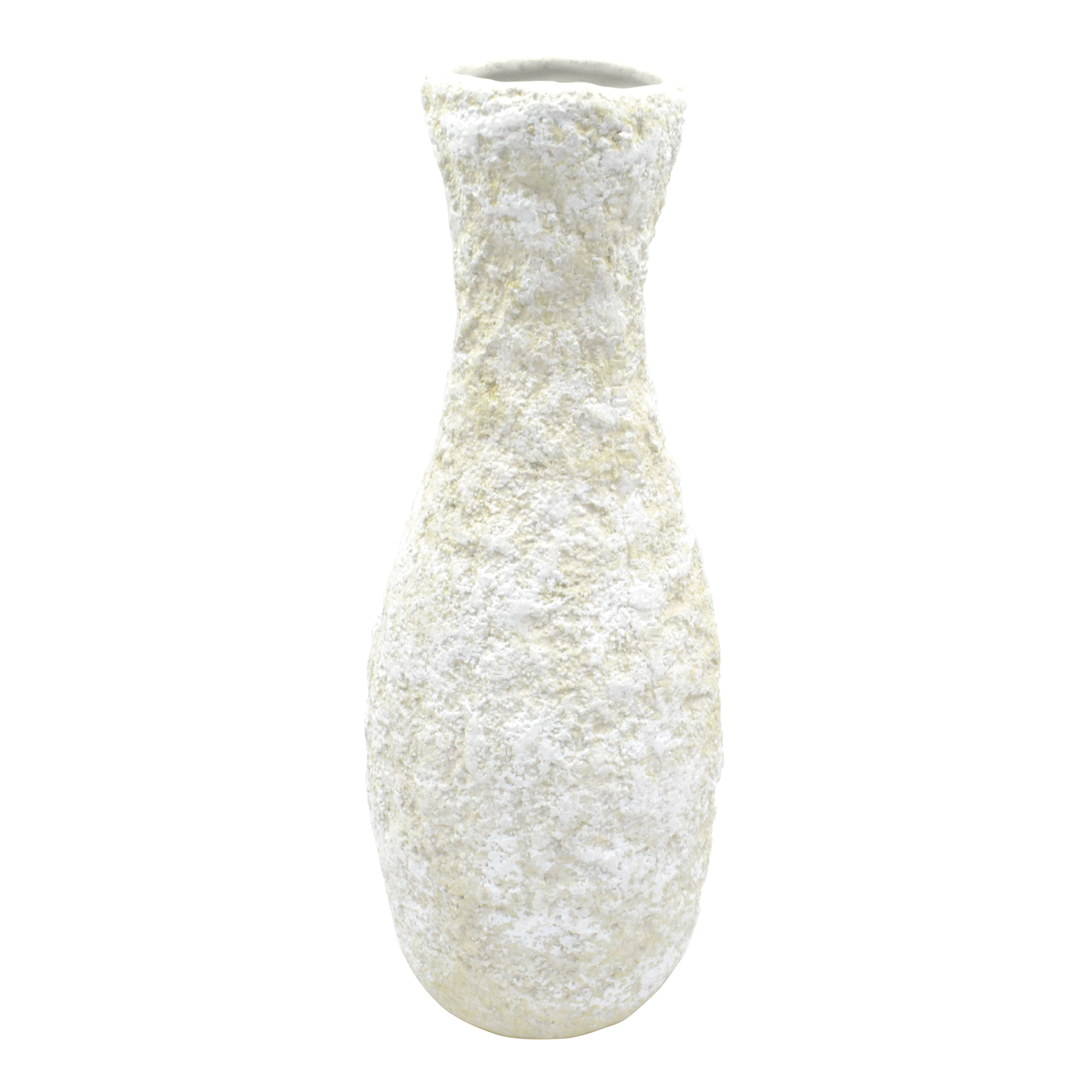 Vaso decorativo médio da Hiyo em cerâmica branca com acabamento orgânico, da coleção Mediterrâneo Chert, fotografado em fundo neutro