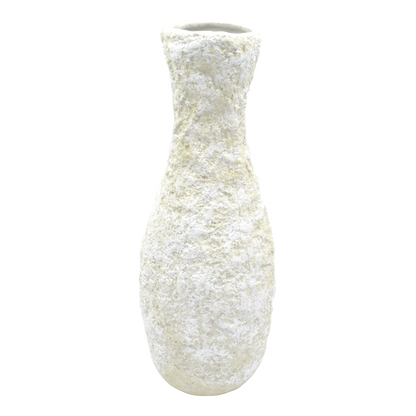 Vaso decorativo médio da Hiyo em cerâmica branca com acabamento orgânico, da coleção Mediterrâneo Chert, fotografado em fundo neutro