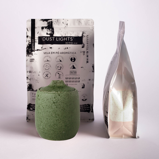 Kit Vela em Pó Aromática + Recipiente de Cerâmica Verde