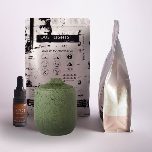Kit Vela em Pó Aromática + Essência + Recipiente de Cerâmica