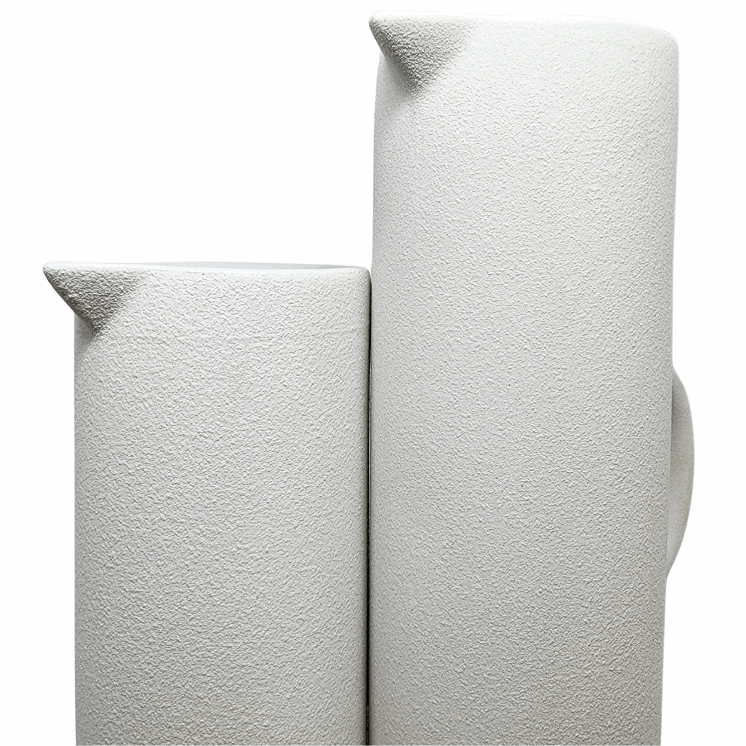 Conjunto Vasos Jarra em Cerâmica Branco com Textura 2 peças