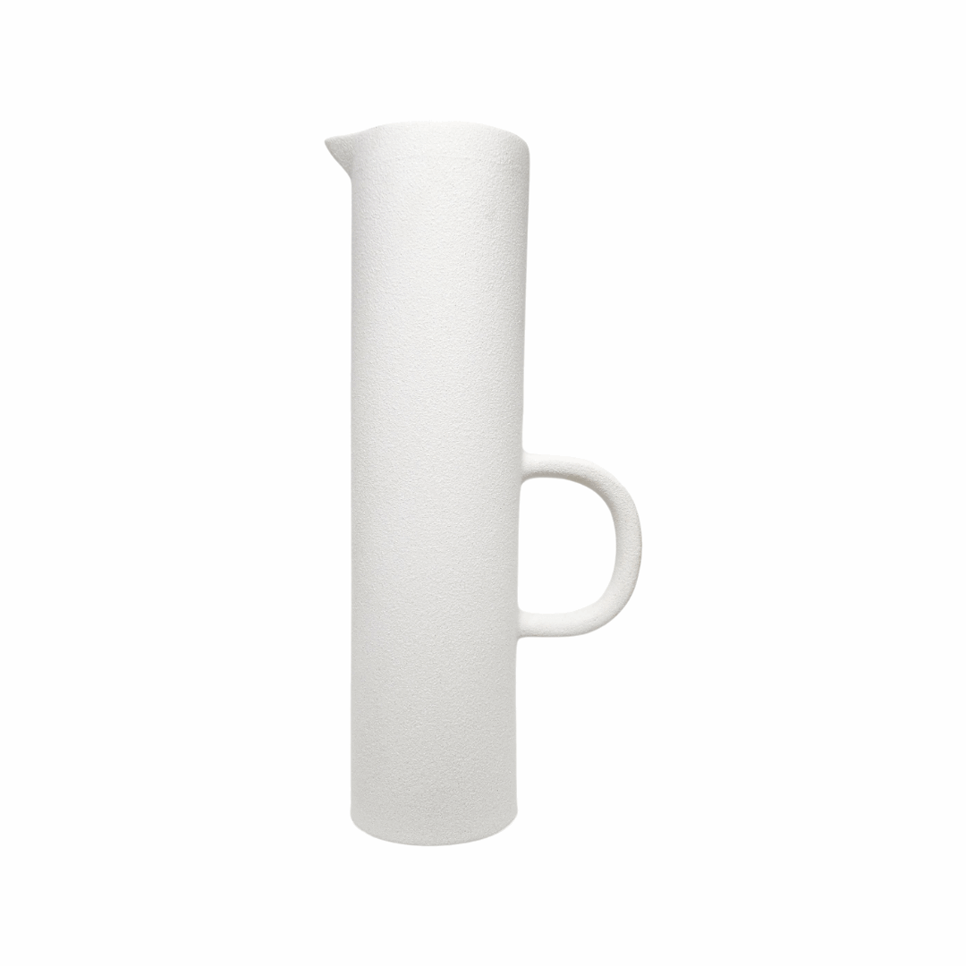 Conjunto Vasos Jarra em Cerâmica Branco com Textura 2 peças