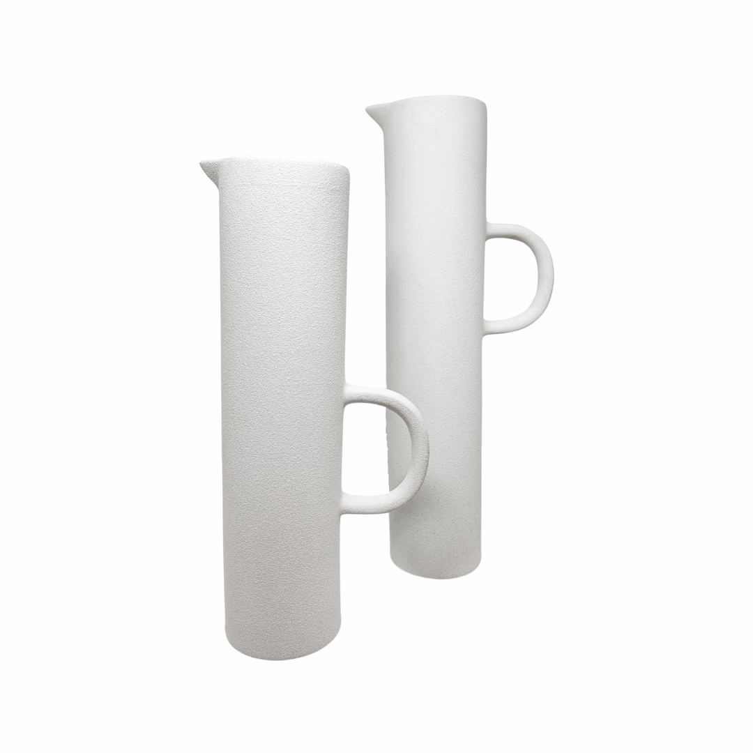Conjunto Vasos Jarra em Cerâmica Branco com Textura 2 peças