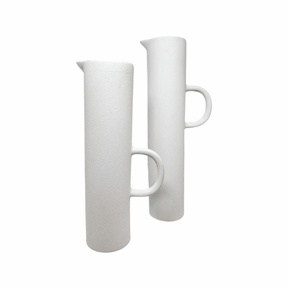 Conjunto Vasos Jarra em Cerâmica Branco com Textura 2 peças
