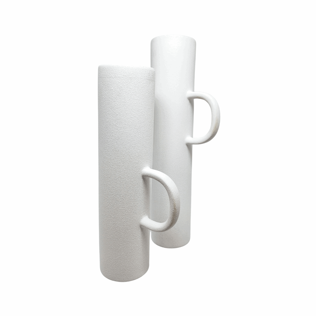 Conjunto Vasos Jarra em Cerâmica Branco com Textura 2 peças