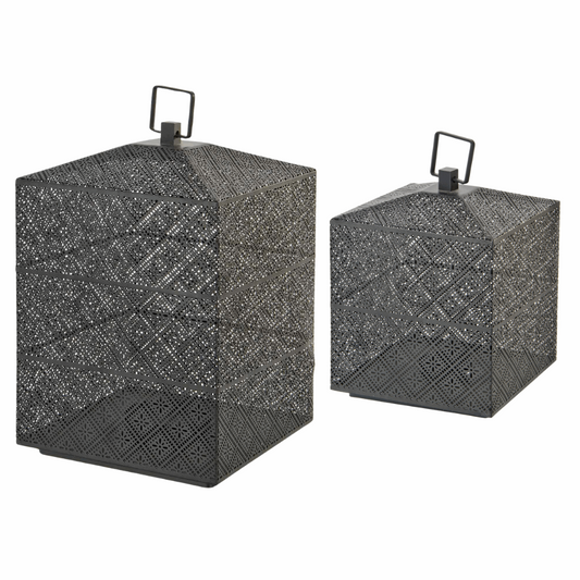 Conjunto de Lanternas Decorativas em Metal Preto Fosco - 2 peças