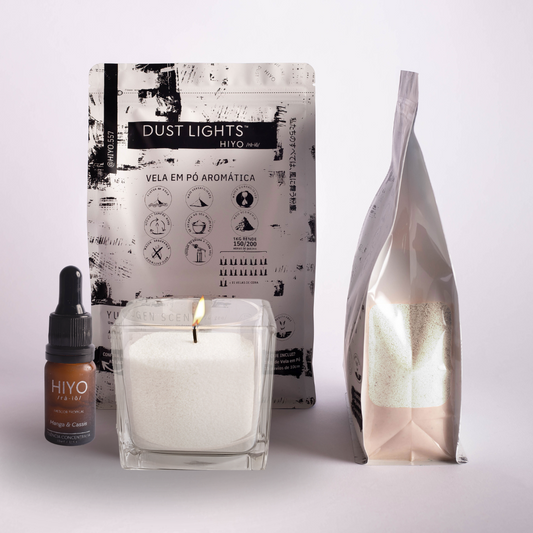 Kit Vela em Pó Aromática Hiyo + Essência + Recipiente + Pavios