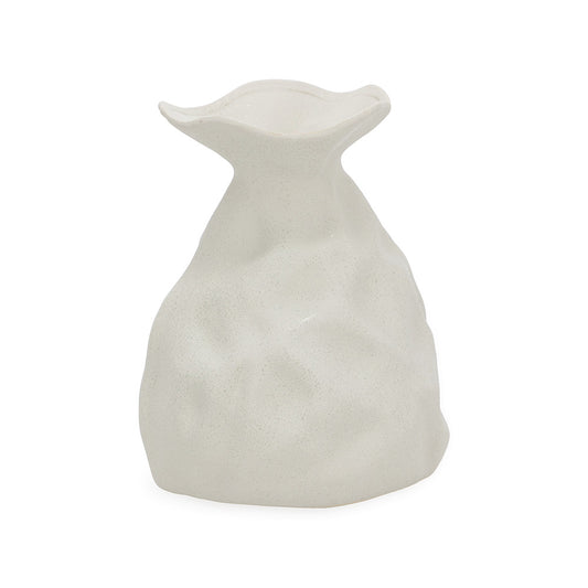 Vaso decorativo em cerâmica com ondulações branco N.01 da Hiyo, peça artesanal com acabamento orgânico