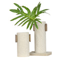 Vaso Decorativo Grit com Textura Areia e Alças Laterais em Madeira - M
